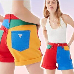 GUESS X J BALVIN Claudia Colorblock High-Rise Denim Short Sz 26